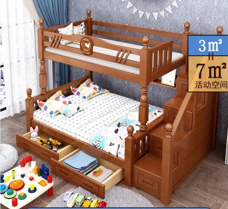 Fluctuation bed bunk bed multi-functional combination of completely real wood children two layers of machine tool bed wooden bed