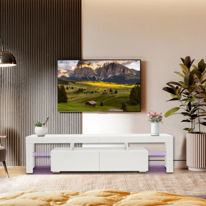 180x35x45CM TV Cabinet Stand With LED Light (Purple Light) Elegant Household Decoration White[US-Depot]