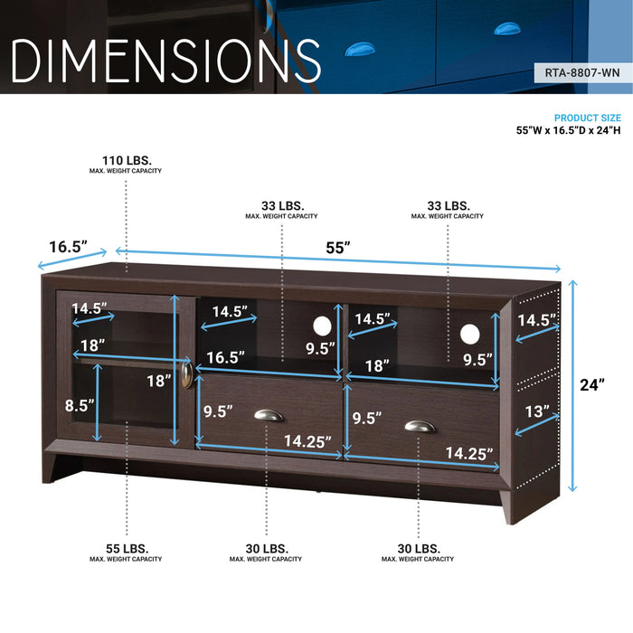 Modern TV Stand Cabinet 55x16.5x24Inch with Storage Space for TVs Up To 60" Brown[US-W]