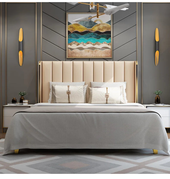Light luxury bed, modern storage, side space, space art, 1.8 meters, double master bedroom, wedding room, villa, residential fur