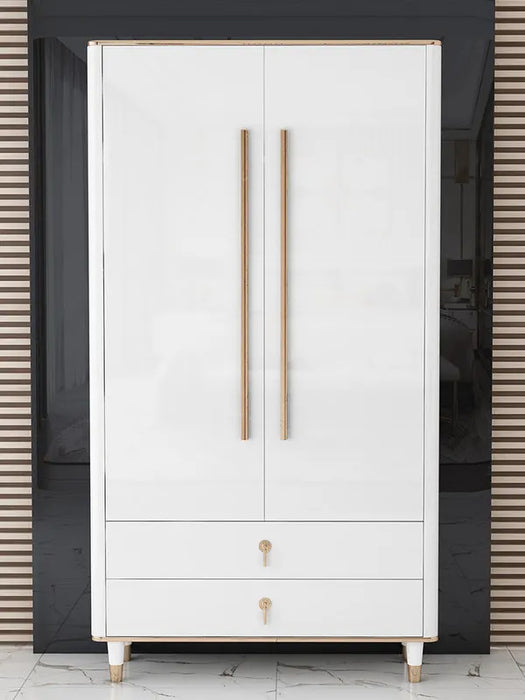 Double-Door Closet Modern Simple Light Luxury Wardrobe White Bright Paint Gold Furniture for Bedroom