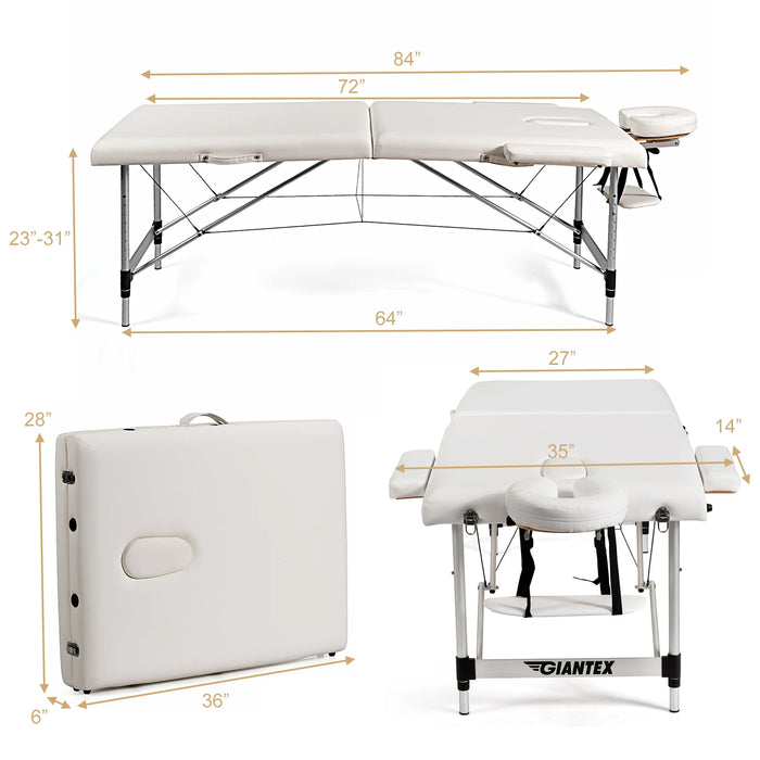 84"L Portable Massage Table Adjustable Facial Salon Spa Bed w/ Carry Case White/Black