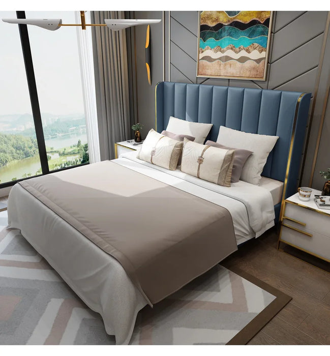 Light luxury bed, modern storage, side space, space art, 1.8 meters, double master bedroom, wedding room, villa, residential fur