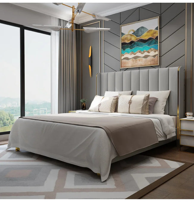 Light luxury bed, modern storage, side space, space art, 1.8 meters, double master bedroom, wedding room, villa, residential fur