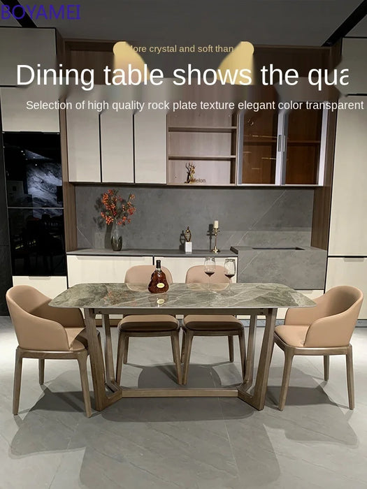 Nordic bright rock plate dining table Italian minimalist modern rectangular small apartment marble dining table and chair