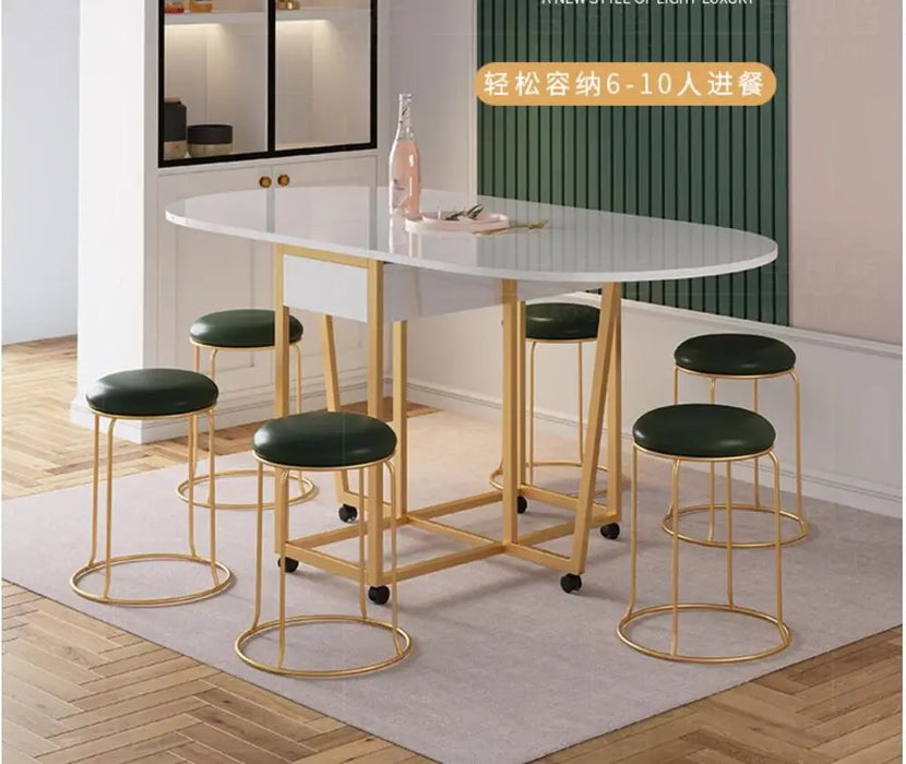Folding table household small family dining table round movable telescopic multifunctional table