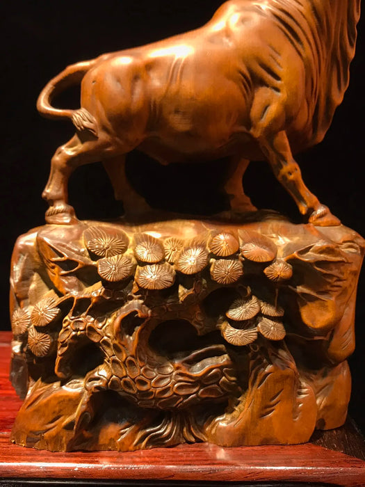 Chinese Old Boxwood carved wooden african statues ox decor statue cattle art figurines for interior Decoration home