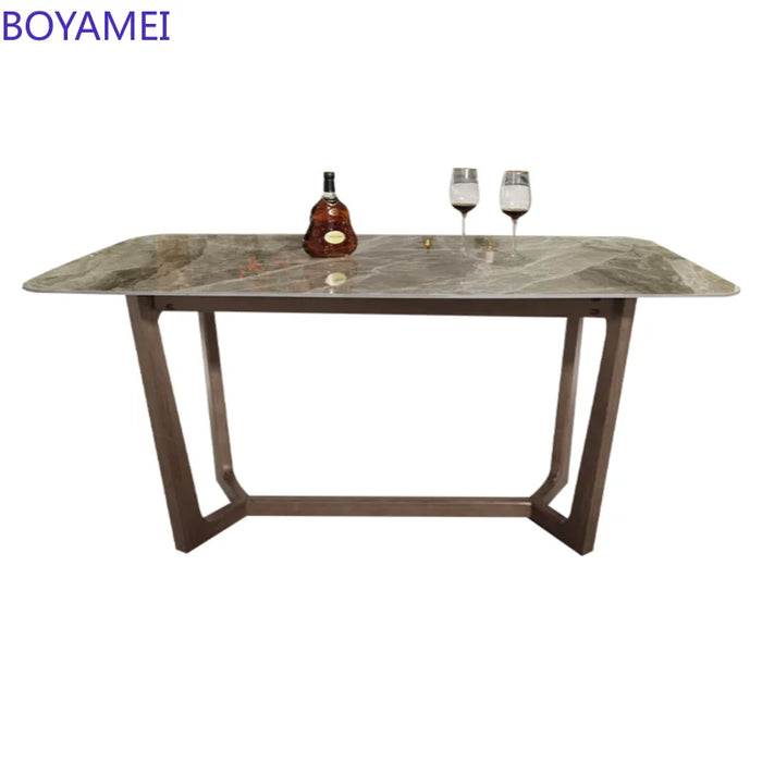 Nordic bright rock plate dining table Italian minimalist modern rectangular small apartment marble dining table and chair