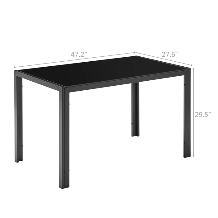 5Pcs Simple Dining Table Chair Set Include 1 Tempered Glass Table(120x70x75CM) + 4 High Backrest Chairs Black[US-Stock]