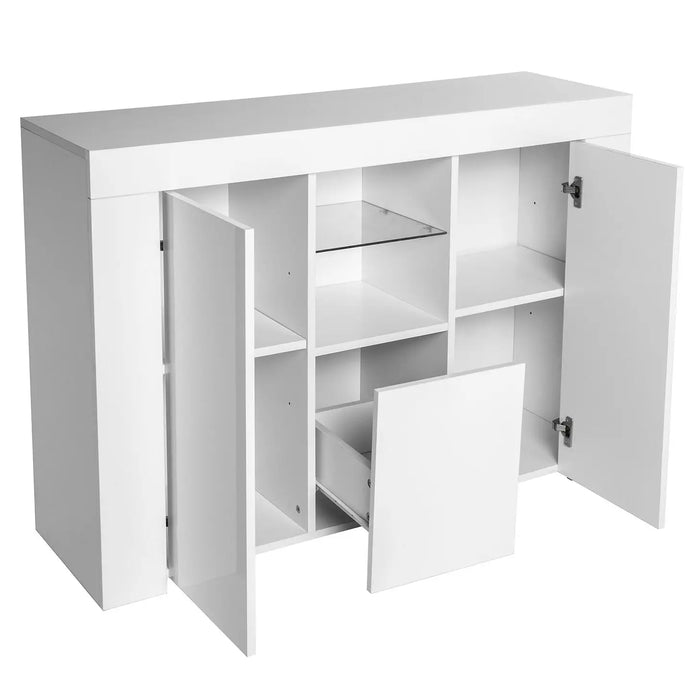16 Color Adjustable Led Sideboard White UV High Glossy Coated Kitchen Cabinet 130x35x97CM for Restaurant Living Room etc[US-W]