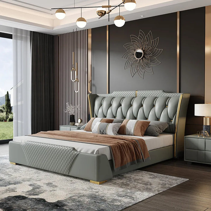 leather bed modern minimalist 1.8 meters double bed master bedroom ins bed high-end atmospheric storage bed wedding bed