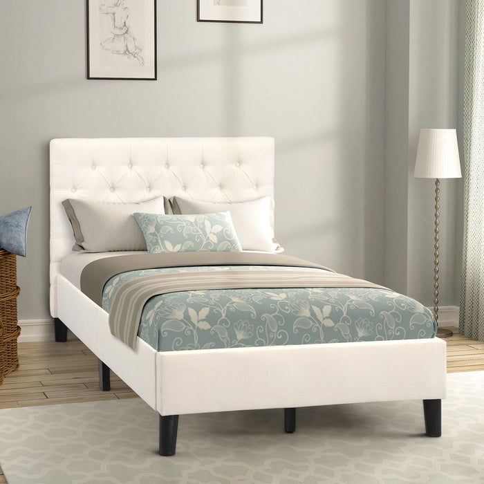 Upholstered Linen Platform Bed Twin Size Bedroom Furniture In Stock for Bedroom US Warehouse