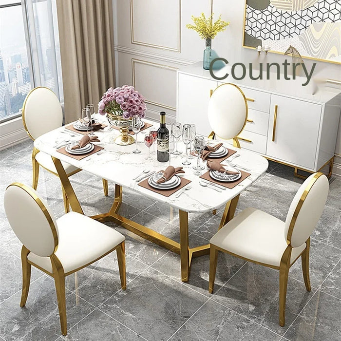 Chair combination Modern minimalist small-sized rectangular dining table Home Hong Kong-style luxury marble dining table