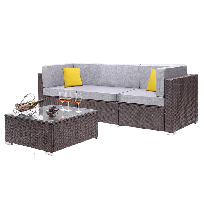 US Warehouse 4 Pieces Patio PE Wicker Rattan Corner Sofa Set  Patio Furniture  Set for Garden and Outdoors