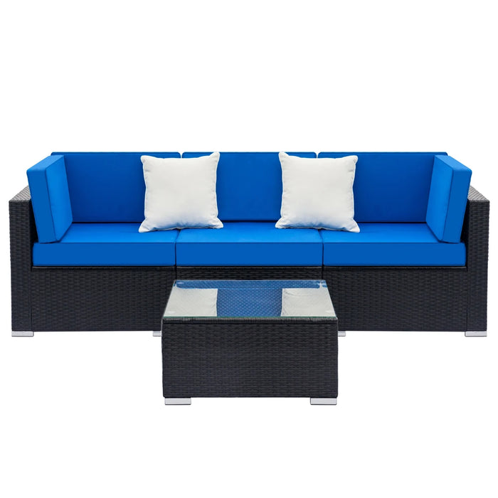Fully Equipped Weaving Rattan Sofa Set with 2pcs Corner Sofas & 1pcs Single Sofas & 1 pcs Coffee Table Black