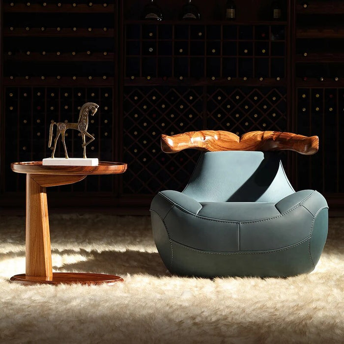 original designer Wu Jin wood leather leisure chair solid wood single sofa chair tiger chair  living room set