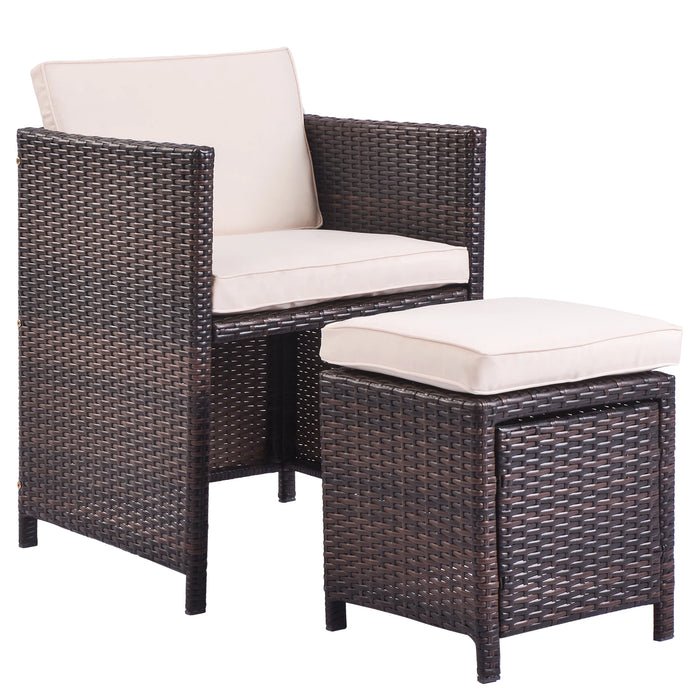 9 Piece Outdoor Furniture Rattan Conversation Set with Cushions Patio Rattan Dining Set 1 Table+4 Chairs+4 Ottomans[US-Stock]