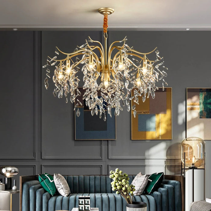 American Crystal Chandeliers Lighting Fixtures Golden Luxury Suspended Led Chandeliers for Restaurant Livingroom Bedroom Aisle