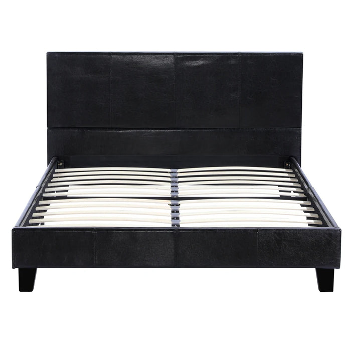 Simple PU Bed Frame Strong Full Size Metal Construction Modern Style Black Easy to Assemble[US-Stock]