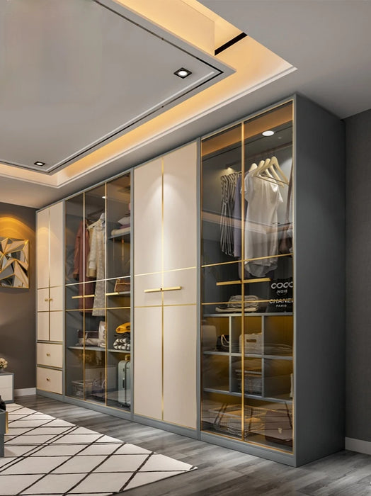 Light luxury wardrobe modern simple home master bedroom tempered glass assembly minimalist overall wardrobe