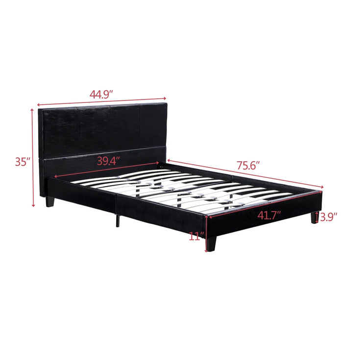 Simple PU Bed Frame Strong Full Size Metal Construction Modern Style Black Easy to Assemble[US-Stock]