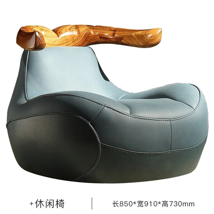 original designer Wu Jin wood leather leisure chair solid wood single sofa chair tiger chair  living room set