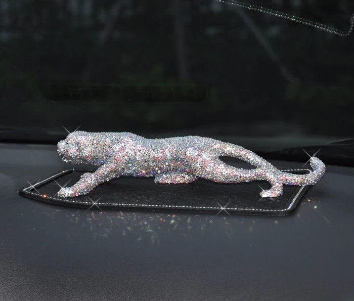 Luxury Full Rhinestone Lucky Leopard Feng Shui Miniature Figurines Car Interior Home Decoration Accessories Diamond Ornament