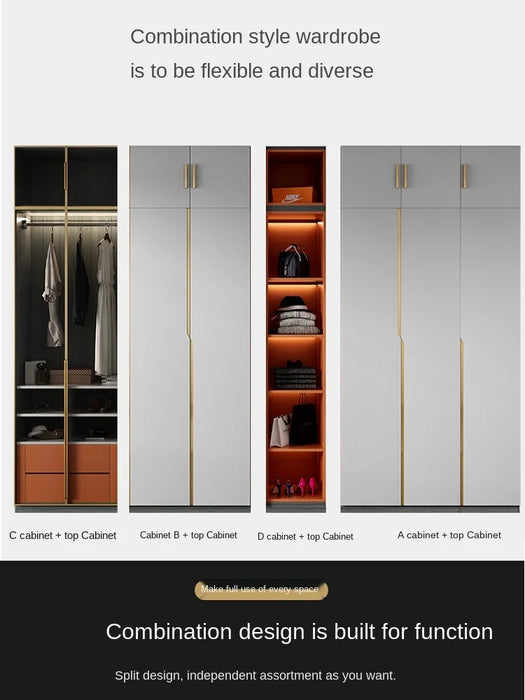 Bedroom household wardrobe simple modern double door overall coat cabinet cloakroom glass door light luxury cabinet combination