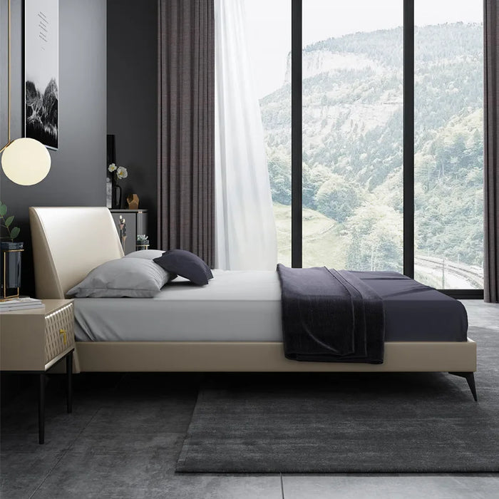 Northern European Genuine Leather Bed Master Bedroom Double Bed Modern Simple 1.8M Leather Bed Light Luxury Soft Bag Wedding Bed