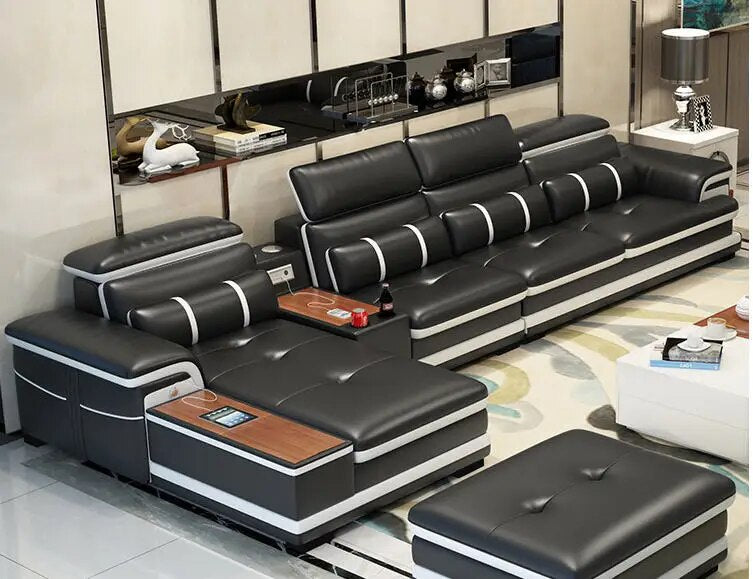 Living Room Sofa set corner sofa speaker real genuine cow leather sectional sofas minimalist muebles de sala moveis para casa
