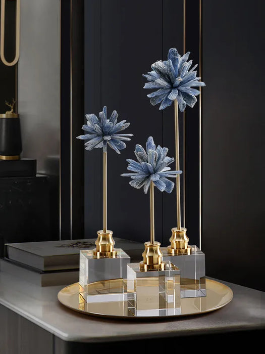 Creative Interior Crystal Base Natural Blue Stone Flower Art Craft Home Decor Arabic Style Tabletop Wedding Home Decorations