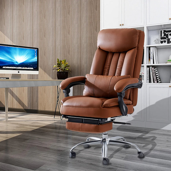 Office Computer Swivel Chair Ergonomic Design Exectuive High Back Adjustable Brown Removable Lumbar Support Cushion[US-Stock]
