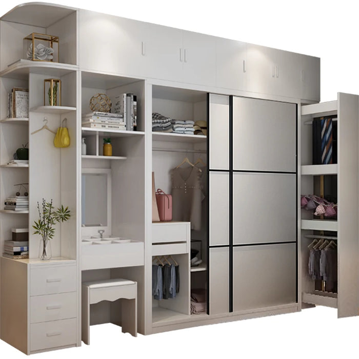Nordic solid wood wardrobe modern minimalist sliding door overall door shift custom economy bedroom home sliding door cabinet