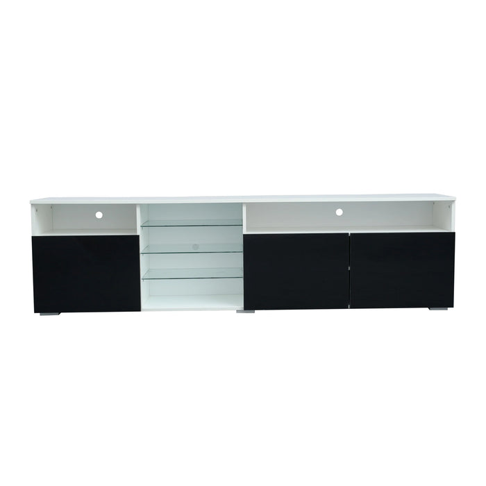200x35x55CM High Gloss LED TV Cabinet with 3 Doors Modern TV Stand (White/Black)[US-Stock]