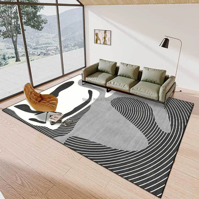 New Modern Black and White Gray Abstract Geometric White Cashmere Living Room Bedroom Bedside Non-slip Carpet Floor Mats