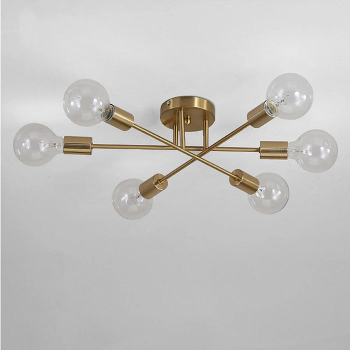 Modern Chandelier Sputnik Lamps Semi Flush Mount Ceiling Light Nordic Brushed antique Gold Lighting 6 Lights for Dining Room