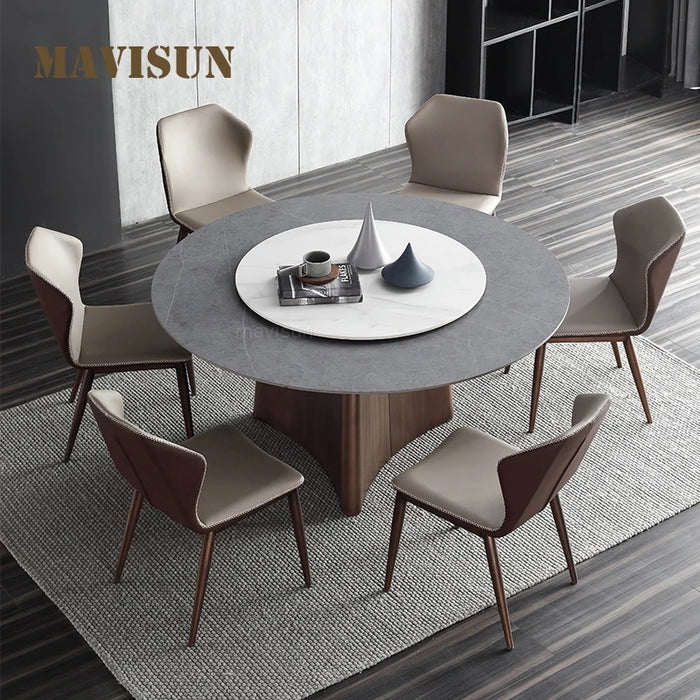 New Modern Dining Room Furniture Light Luxury Combination Of Dining Table And Chairs Minimalist Large Apartment Rotary Tables