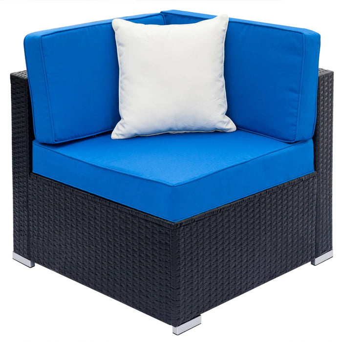 Fully Equipped Weaving Rattan Sofa Set with 2pcs Corner Sofas & 3pcs Single Sofas & 1 pcs Coffee Table Black