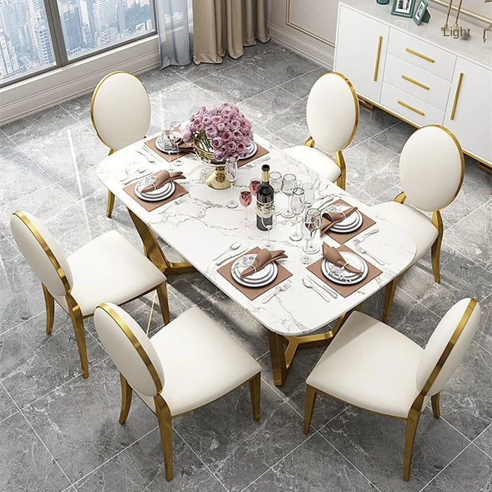 Chair combination Modern minimalist small-sized rectangular dining table Home Hong Kong-style luxury marble dining table