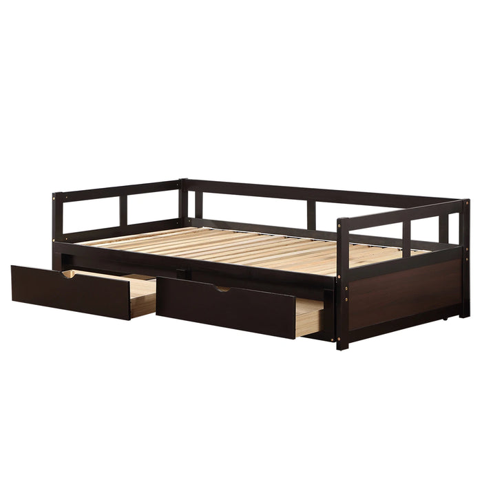 Wooden Daybed with Trundle Bed and Two Storage Drawers ,Extendable Bed Daybed,Sofa Bed for Bedroom Living Room