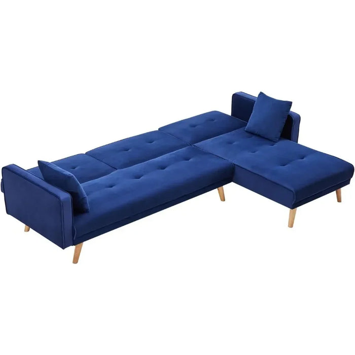 Modular Sofa Set for Living Room, Convertible Folding Futon Sofa Bed with 3 Pillows and 3 Backrest Settings -120°/150°/180°,blue