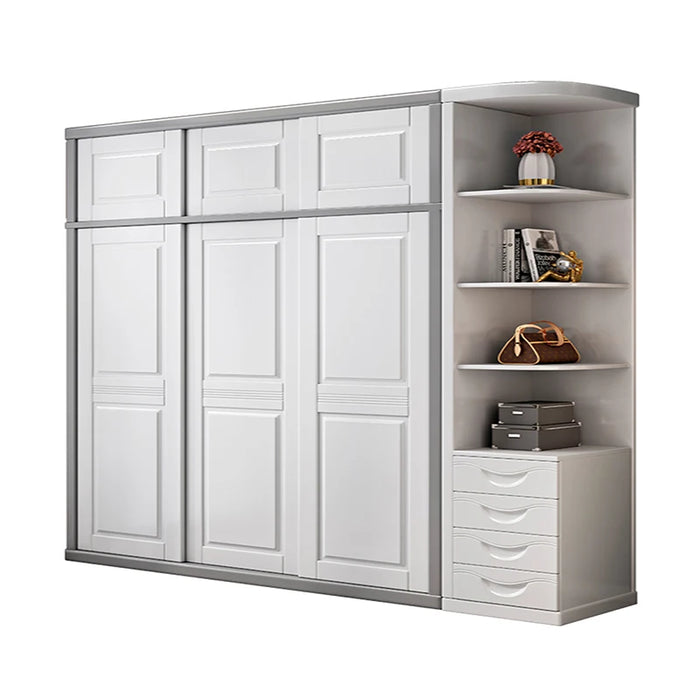 Solid wood wardrobe sliding door household bedroom modern simple 2 doors 3 sliding doors white log storage cabinet