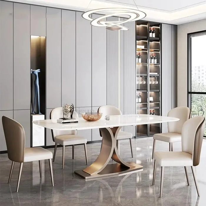 Bright Rock Board Dining Table With 4 Chairs Modern Minimalist Light Luxury Kitchen Furniture Set Rectangular Salon Table