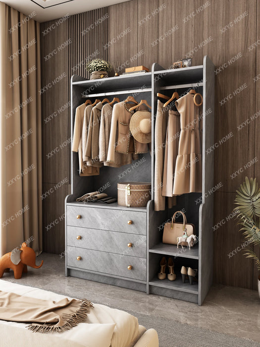Dressing Mirror Coat Rack Integrated Solid Wood Floor-Standing Wardrobe Clothes European-Style Storage Cabinet