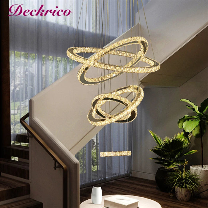 Modern Luxury Chandelier K9 Crystal Indoor Ceiling Lamp Round Ring Luminaire Home Decor Hanging Light Fixture Plafon Pendant Led