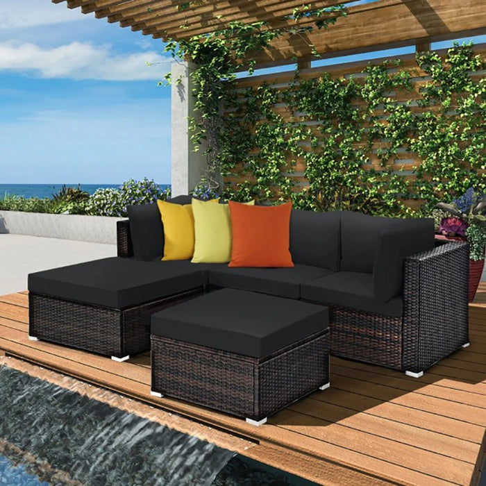 5 Pieces Patio Sectional Rattan Furniture Set with Ottoman Table Outdoor Living Room Sofa Set Leisure Sofa Chair Furniture