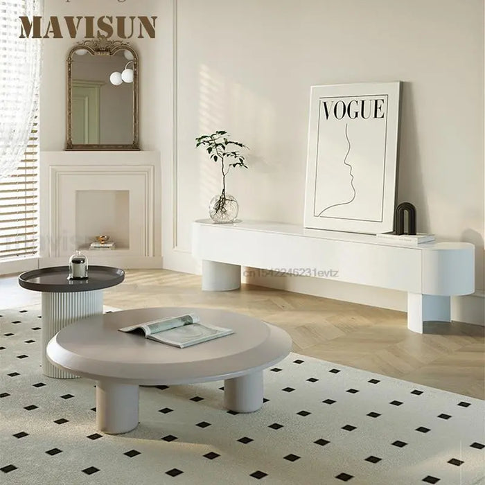 Modern Living Room Furniture High Curved Cabinet Feet Round Corner Television Stands Large Storage Space Tv Cabinets In White