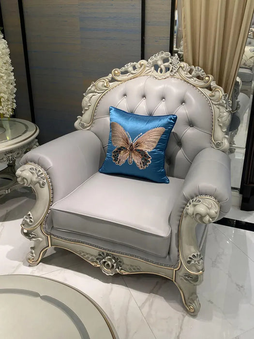 French light luxury sofa American villa living room neoclassical solid wood carved luxury simple European leather furniture