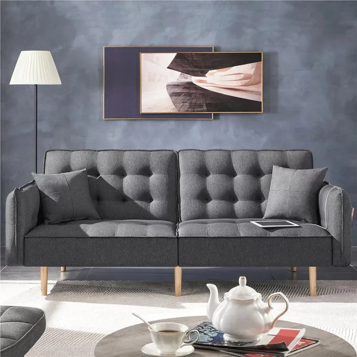 Alden Design Memory Foam Convertible Futon Sofa Bed with USB, Gray Living Room Furniture,  Couch, Sofa Bed