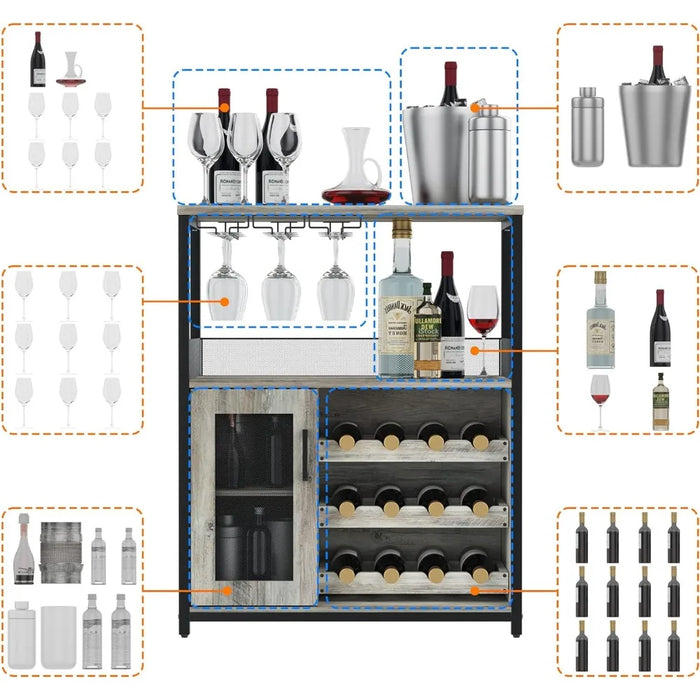 Crystal Showcase Furniture Wine Bar Cabinet With Removable Wine Racks and 1 Drawer Whiskey Display Cases Freezer Brewer Armoire